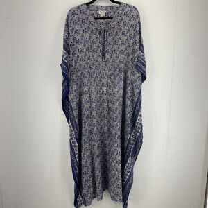 Vtg French Look Wings Women Large Kaftan Lounge Mumu Kimono Colorful Artsy Boho
